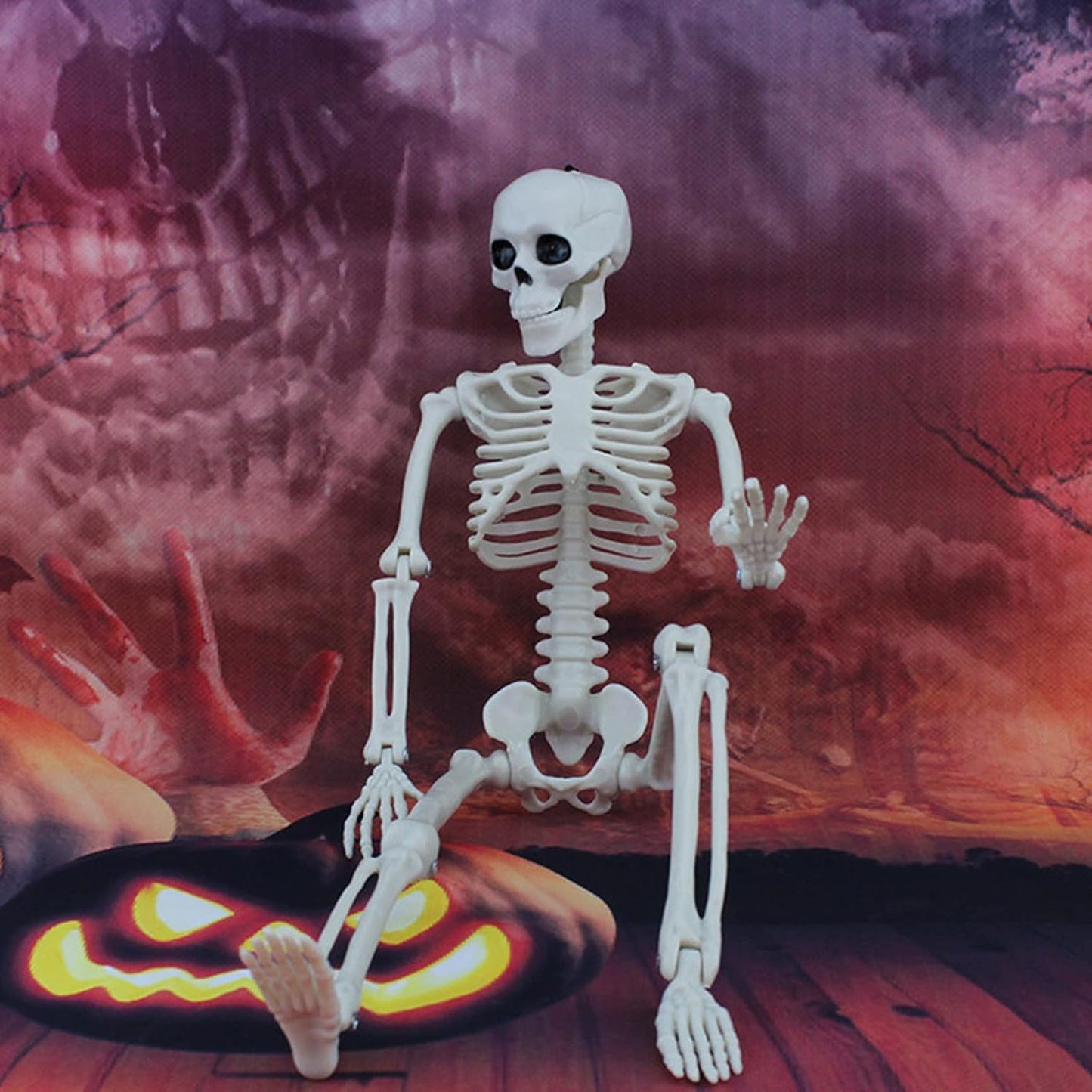 Arjoos | Pack of 3 small skeletons - 12cm | Small Skeleton for Halloween Scene and Indoor Decor, Posable & Stand Alone | Halloween Party Supplies