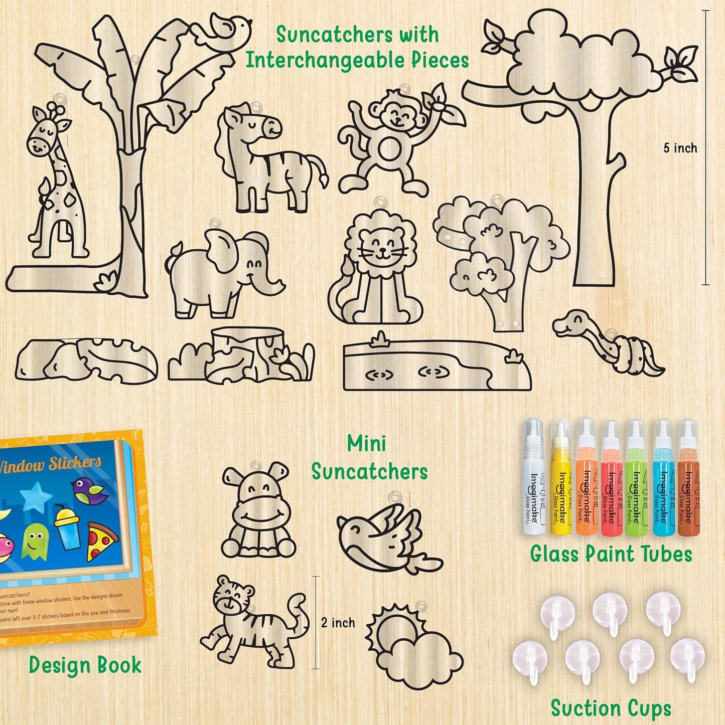 Arjoos | Window Art Jungle - Glass Painting Set | Art And Craft Kit | Toys For Girls & Boys | Diy Kit For Kids| Birthday Gift for Boys & Girls - ( Ages - 5+ )