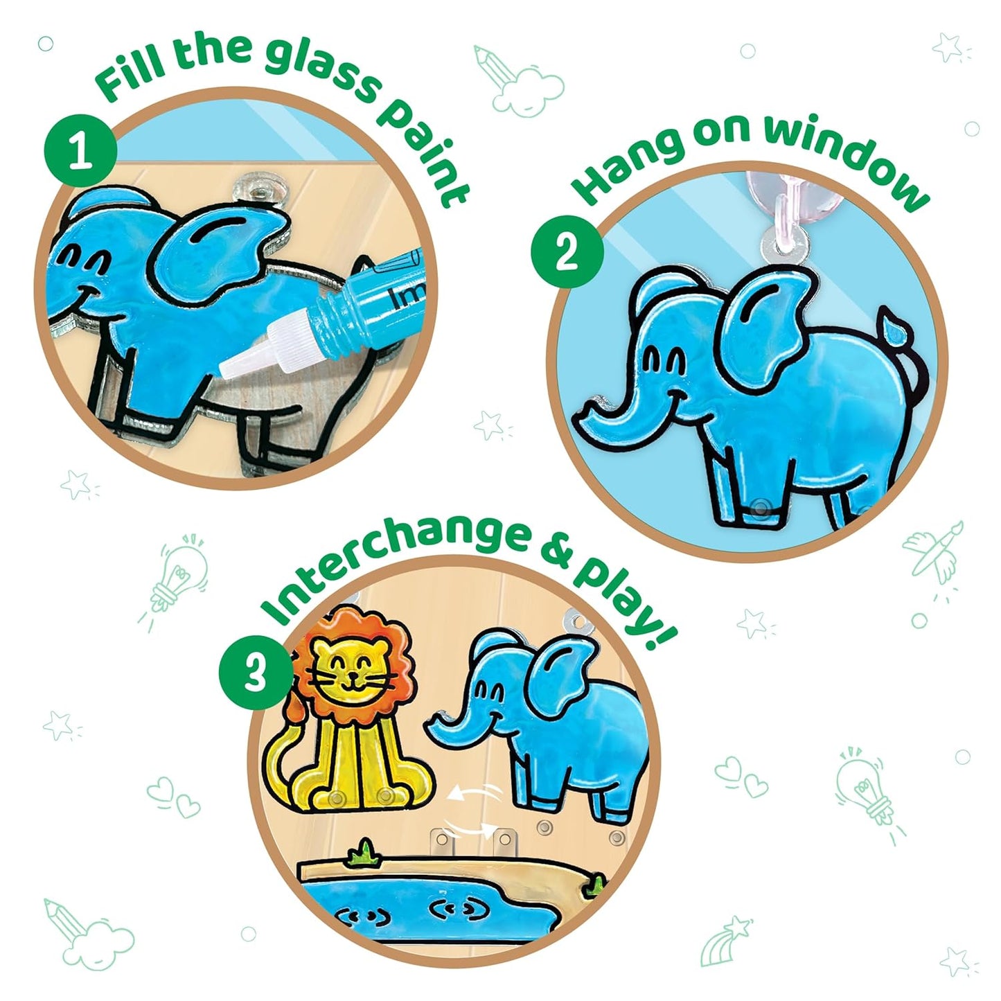 Arjoos | Window Art Jungle - Glass Painting Set | Art And Craft Kit | Toys For Girls & Boys | Diy Kit For Kids| Birthday Gift for Boys & Girls - ( Ages - 5+ )