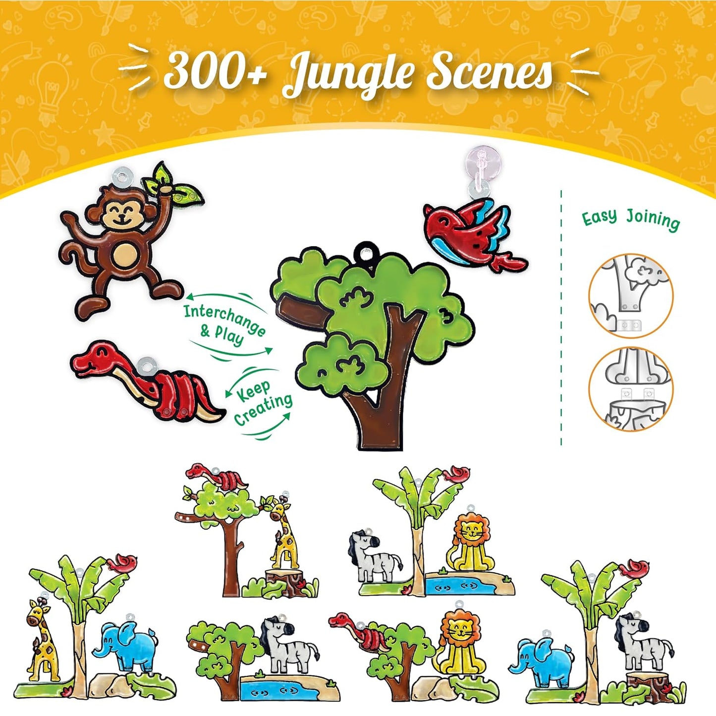 Arjoos | Window Art Jungle - Glass Painting Set | Art And Craft Kit | Toys For Girls & Boys | Diy Kit For Kids| Birthday Gift for Boys & Girls - ( Ages - 5+ )