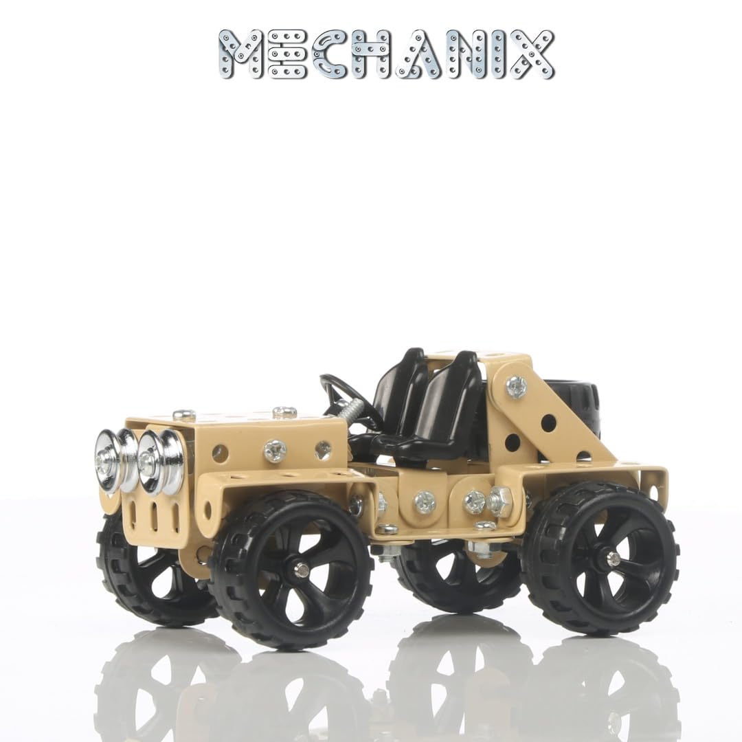 Arjoos | Mechanix Safari Building and Construction | 155 Pieces in The Game | Can Make 5 Different Safari Cars Models | Set for Boys and Girls | high quality steel | Ages 3, 4, 5, 6, 7 | Travel Toys | Multicolour