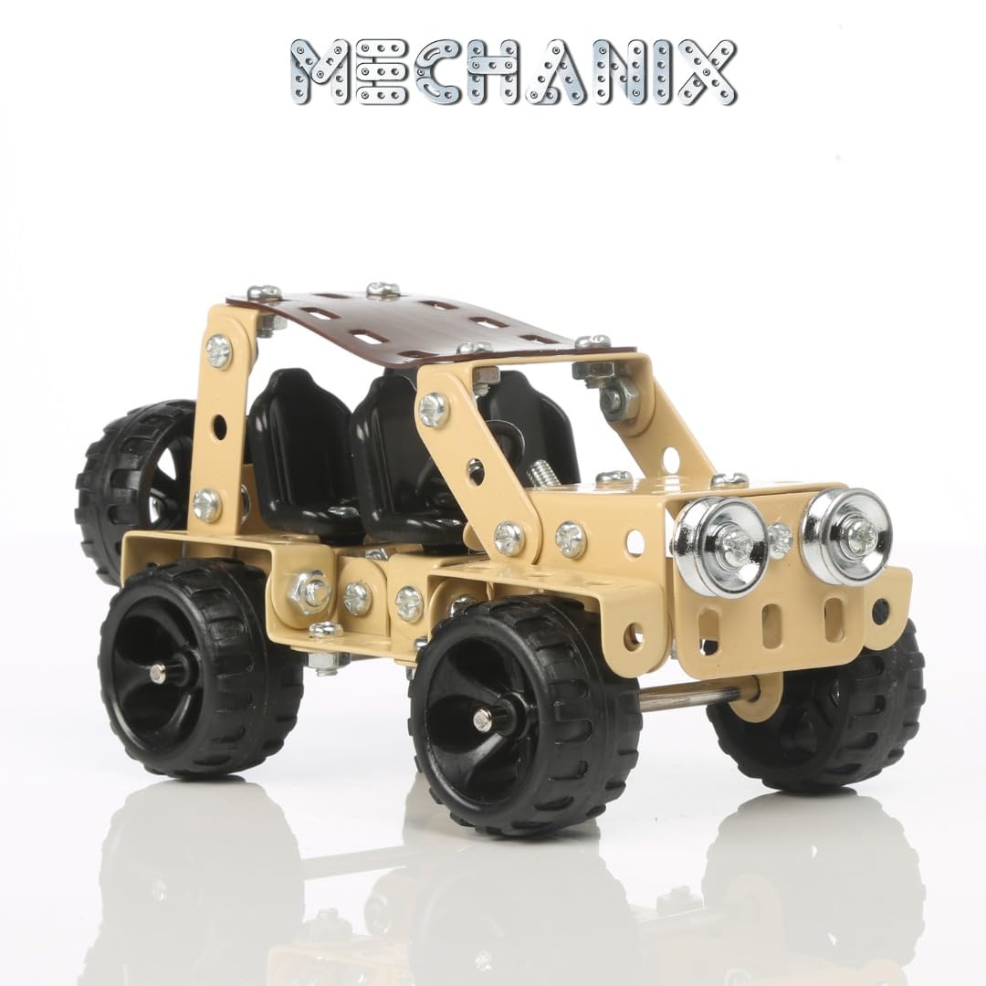 Arjoos | Mechanix Safari Building and Construction | 155 Pieces in The Game | Can Make 5 Different Safari Cars Models | Set for Boys and Girls | high quality steel | Ages 3, 4, 5, 6, 7 | Travel Toys | Multicolour