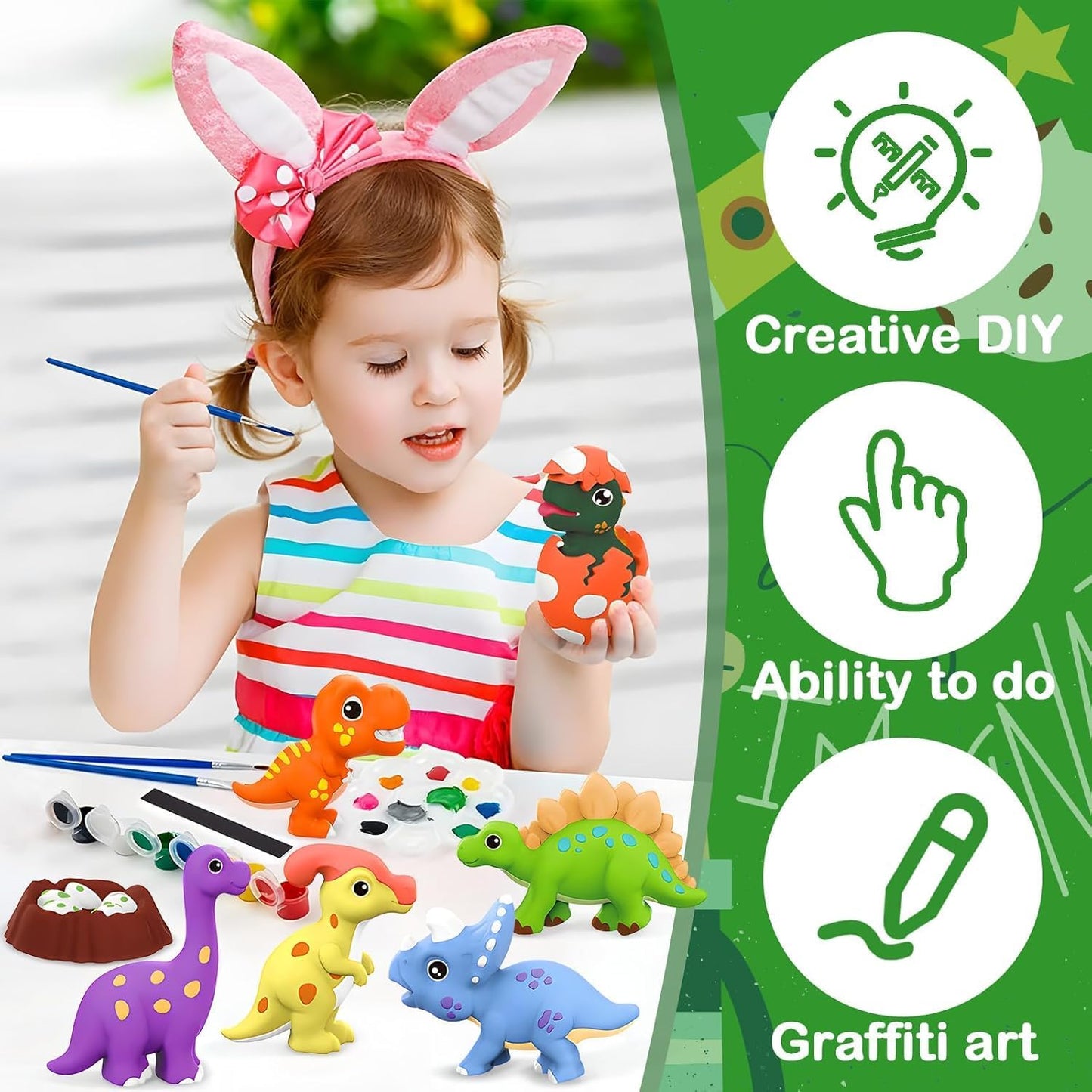 Arjoos DIY Dinosaur Mould And Paint Craft Kit for Kids (4–12) | Plaster Figurine, Clay Art, Fridge Magnet, Educational Toy Gift Set