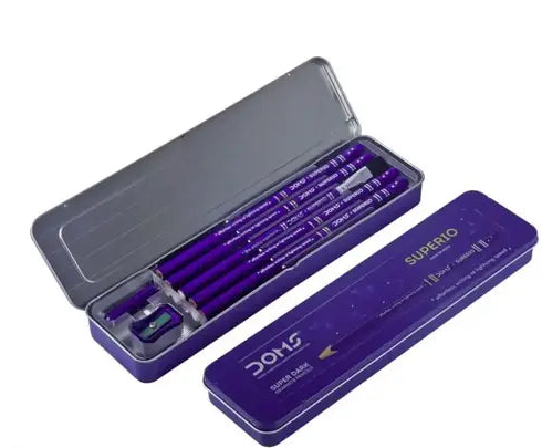 Arjoos | Doms Superio Super Dark HB/2 Graphite Pencil Tin Box | Smooth Writing | Innovative Groove for Perfect Grip | Use for Sketching & Drawing | Return Gifts For Kids - Pack of 1 .