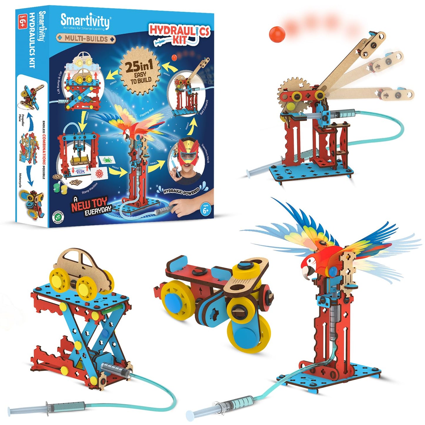 Arjoos | 25 in 1 Multi-Builds Hydraulic Kit STEM DIY Kit | Educational Science Toy | STEM Learning Toys for Kids | Birthday Gifts for Kids - Age - 6+Years