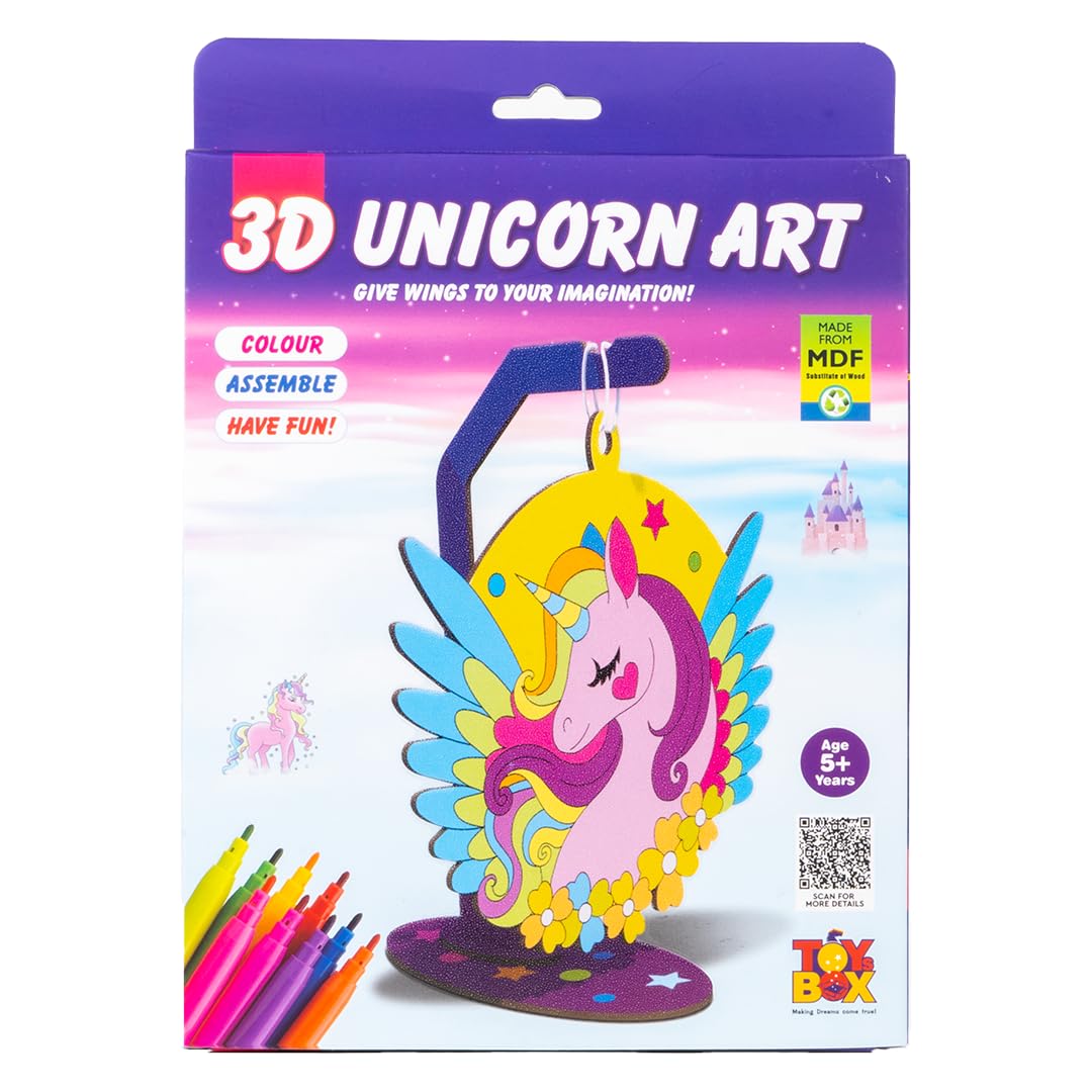 Arjoos | 3D Unicorn Art Hanging Wooden - DIY Paint Your Own Unicorn Painting Kit | Arts & Crafts for Kids | Unicorn Party Favor Art Supplies to Colour, Assemble & Have Fun! | Birthday gift for kids - ( Ages- 5+)