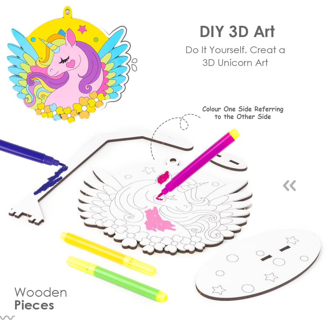 Arjoos | 3D Unicorn Art Hanging Wooden - DIY Paint Your Own Unicorn Painting Kit | Arts & Crafts for Kids | Unicorn Party Favor Art Supplies to Colour, Assemble & Have Fun! | Birthday gift for kids - ( Ages- 5+)
