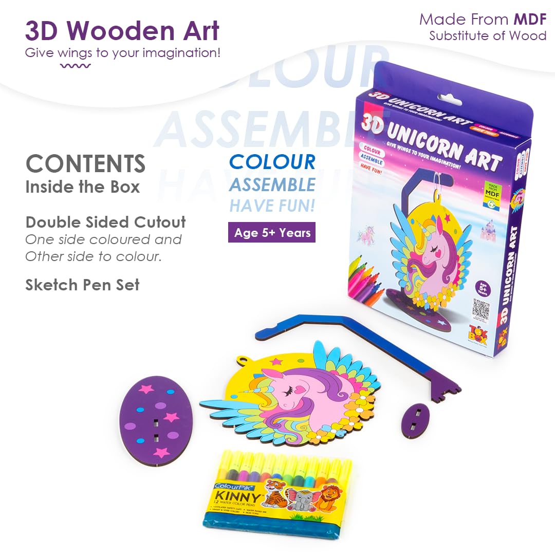 Arjoos | 3D Unicorn Art Hanging Wooden - DIY Paint Your Own Unicorn Painting Kit | Arts & Crafts for Kids | Unicorn Party Favor Art Supplies to Colour, Assemble & Have Fun! | Birthday gift for kids - ( Ages- 5+)