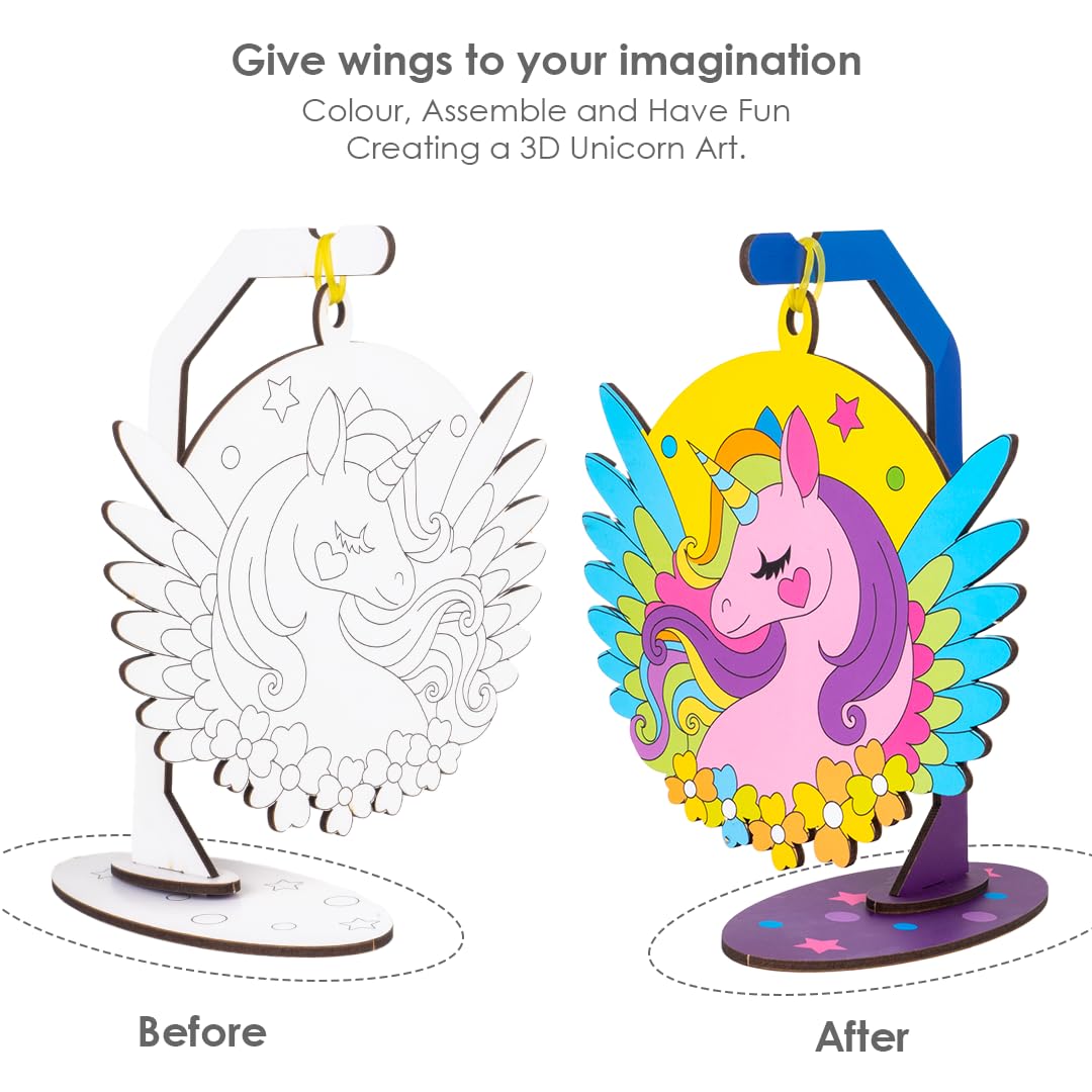 Arjoos | 3D Unicorn Art Hanging Wooden - DIY Paint Your Own Unicorn Painting Kit | Arts & Crafts for Kids | Unicorn Party Favor Art Supplies to Colour, Assemble & Have Fun! | Birthday gift for kids - ( Ages- 5+)