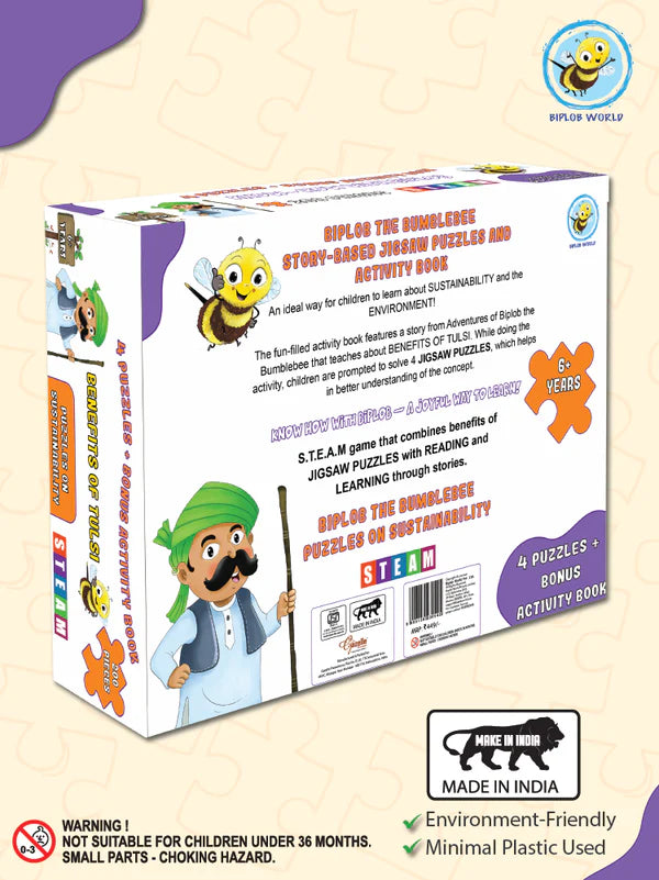 Arjoos | Educational Story-Based Puzzle Set | 4 Jigsaw Puzzles & 1 Activity Book on Benefits of Tulsi | Birthday Gifts for Kids - Pack of 1 - ( Age - 6+ )