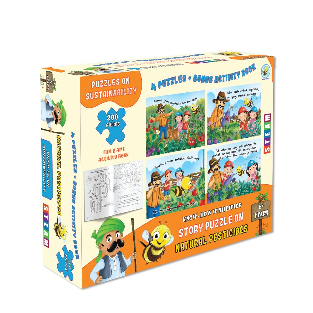 Arjoos | Educational Story-Based Puzzle Set | 4 Jigsaw Puzzles & 1 Activity Book on Natural Pesticides | Birthday Gifts for Kids - Pack of 1 - ( Age - 6+ )