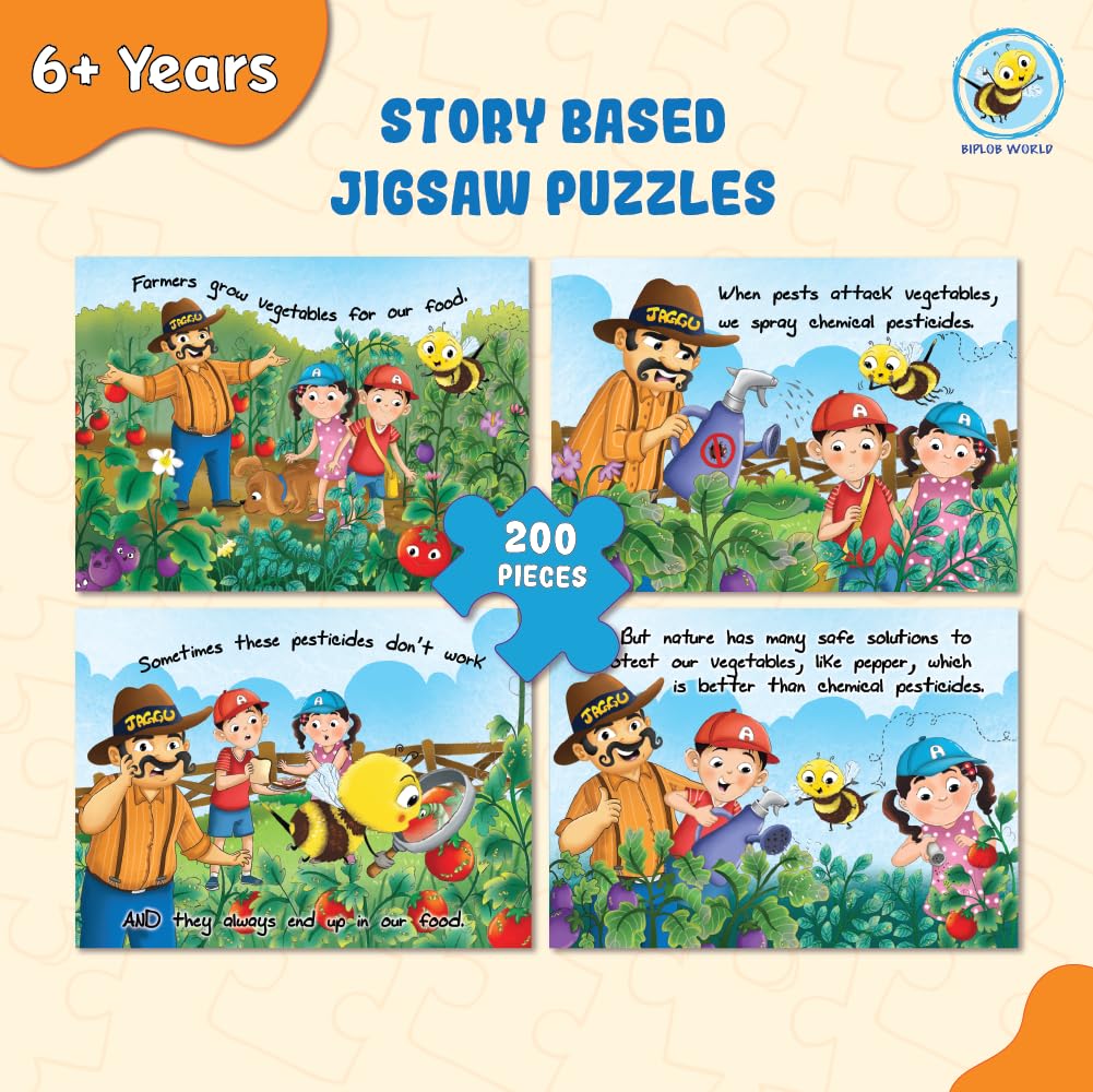 Arjoos | Educational Story-Based Puzzle Set | 4 Jigsaw Puzzles & 1 Activity Book on Natural Pesticides | Birthday Gifts for Kids - Pack of 1 - ( Age - 6+ )