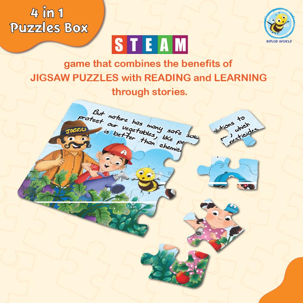 Arjoos | Educational Story-Based Puzzle Set | 4 Jigsaw Puzzles & 1 Activity Book on Natural Pesticides | Birthday Gifts for Kids - Pack of 1 - ( Age - 6+ )