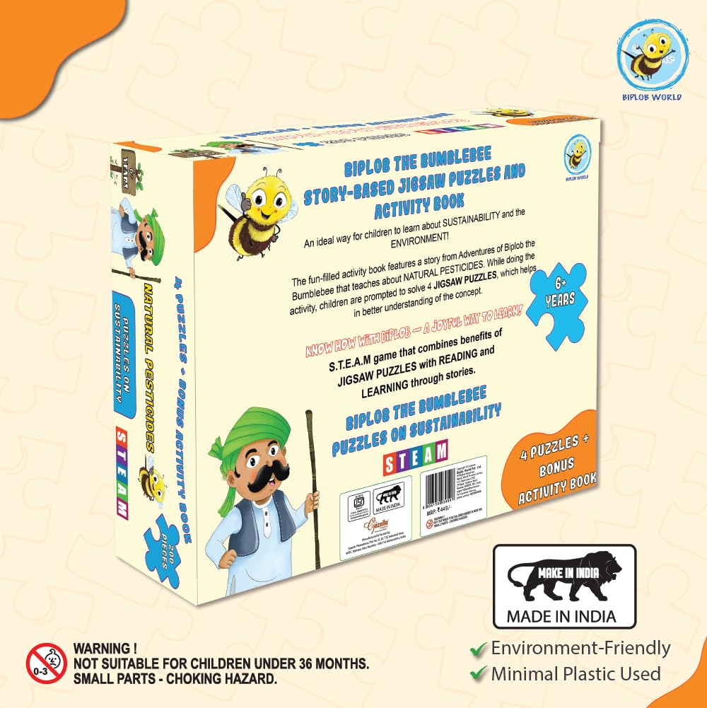 Arjoos | Educational Story-Based Puzzle Set | 4 Jigsaw Puzzles & 1 Activity Book on Natural Pesticides | Birthday Gifts for Kids - Pack of 1 - ( Age - 6+ )