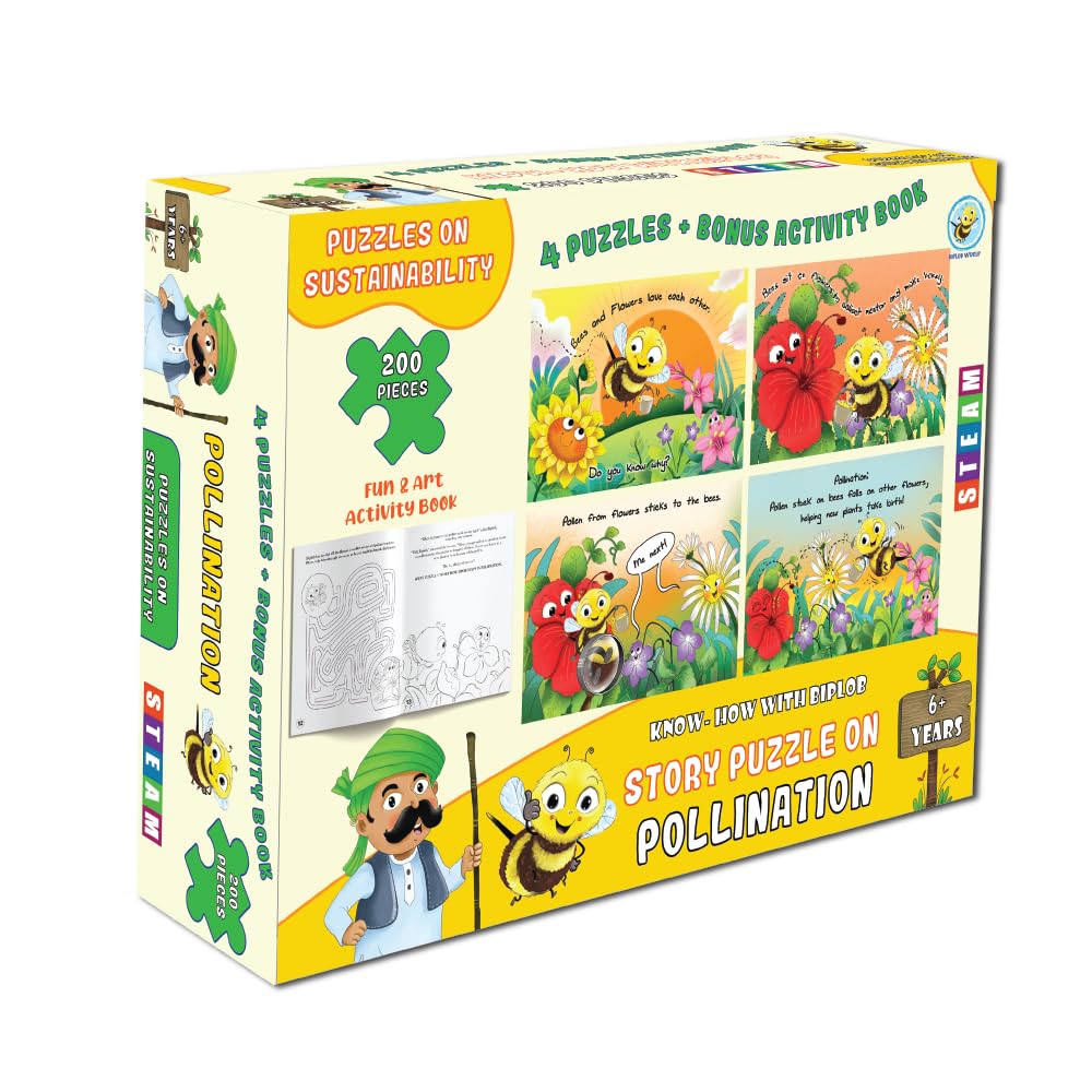 Arjoos | Educational Story-Based Puzzle Set | 4 Jigsaw Puzzles & 1 Activity Book on Pollination | Birthday Gifts for Kids - Pack of 1 - ( Age - 3 + )