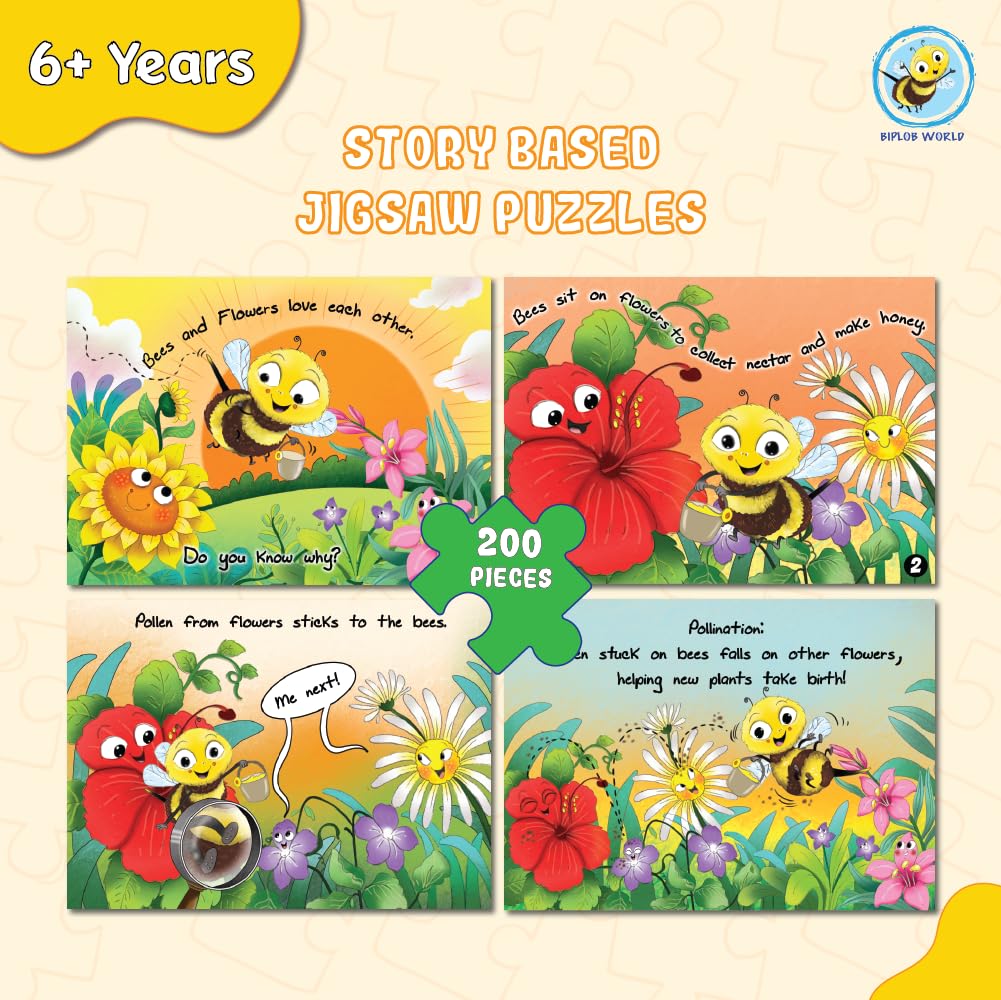 Arjoos | Educational Story-Based Puzzle Set | 4 Jigsaw Puzzles & 1 Activity Book on Pollination | Birthday Gifts for Kids - Pack of 1 - ( Age - 3 + )