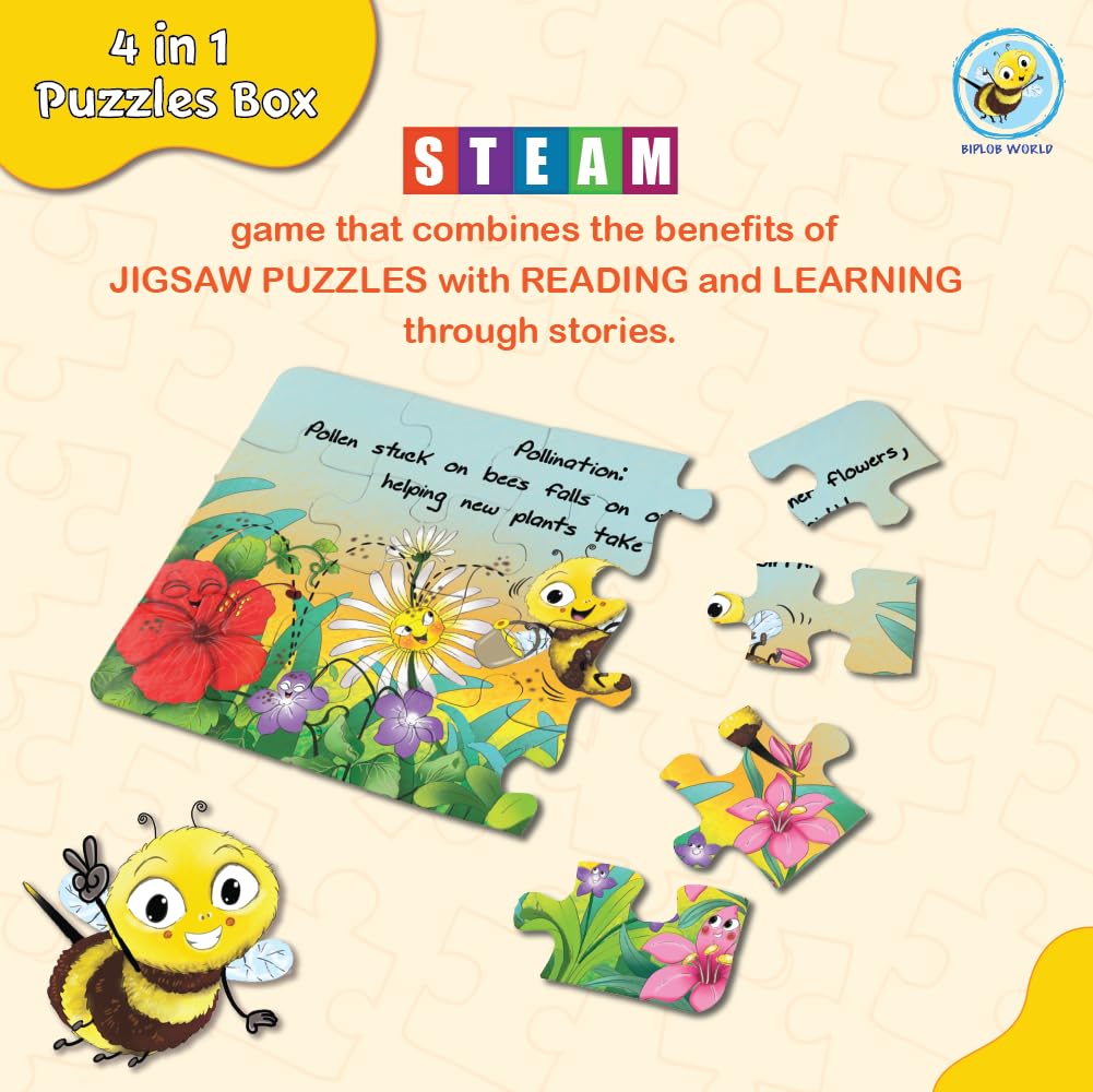 Arjoos | Educational Story-Based Puzzle Set | 4 Jigsaw Puzzles & 1 Activity Book on Pollination | Birthday Gifts for Kids - Pack of 1 - ( Age - 3 + )