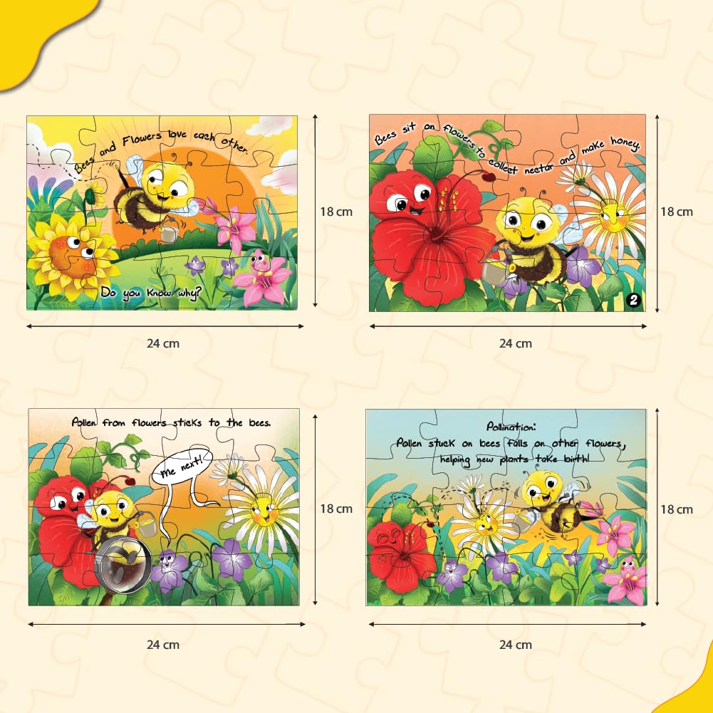 Arjoos | Educational Story-Based Puzzle Set | 4 Jigsaw Puzzles & 1 Activity Book on Pollination | Birthday Gifts for Kids - Pack of 1 - ( Age - 3 + )