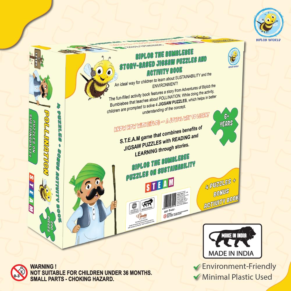 Arjoos | Educational Story-Based Puzzle Set | 4 Jigsaw Puzzles & 1 Activity Book on Pollination | Birthday Gifts for Kids - Pack of 1 - ( Age - 3 + )