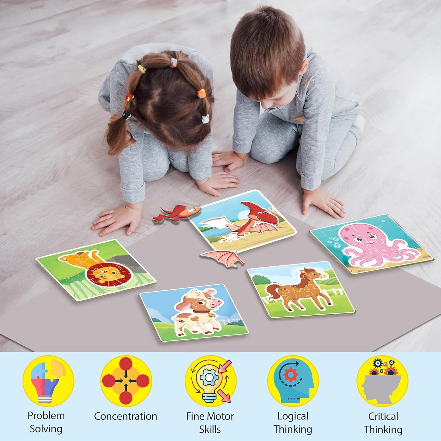 Arjoos | Baby’s First Puzzle Game: Animal & Dinosaur Puzzles - ( One Pack )| Set of 1 Cardboard Puzzles with 15 Pcs | Early Puzzle Set for Kids - Educational Toys | Birthday gift for kids - ( Ages- 3+)