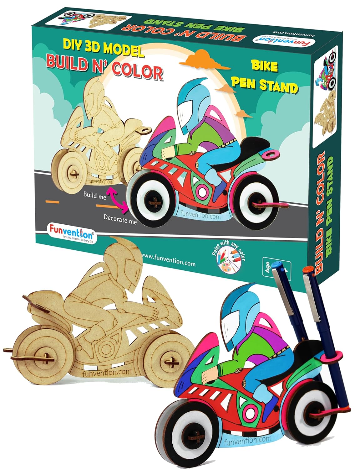 Arjoos | Bike Pen Stand - 3D Colouring Model | DIY Desk Organizer Pen Stand | STEM Learning 3D Puzzle Toy -Art, Colouring and Painting Kit | Birthday Gifts for Kids - Age - 5+Years