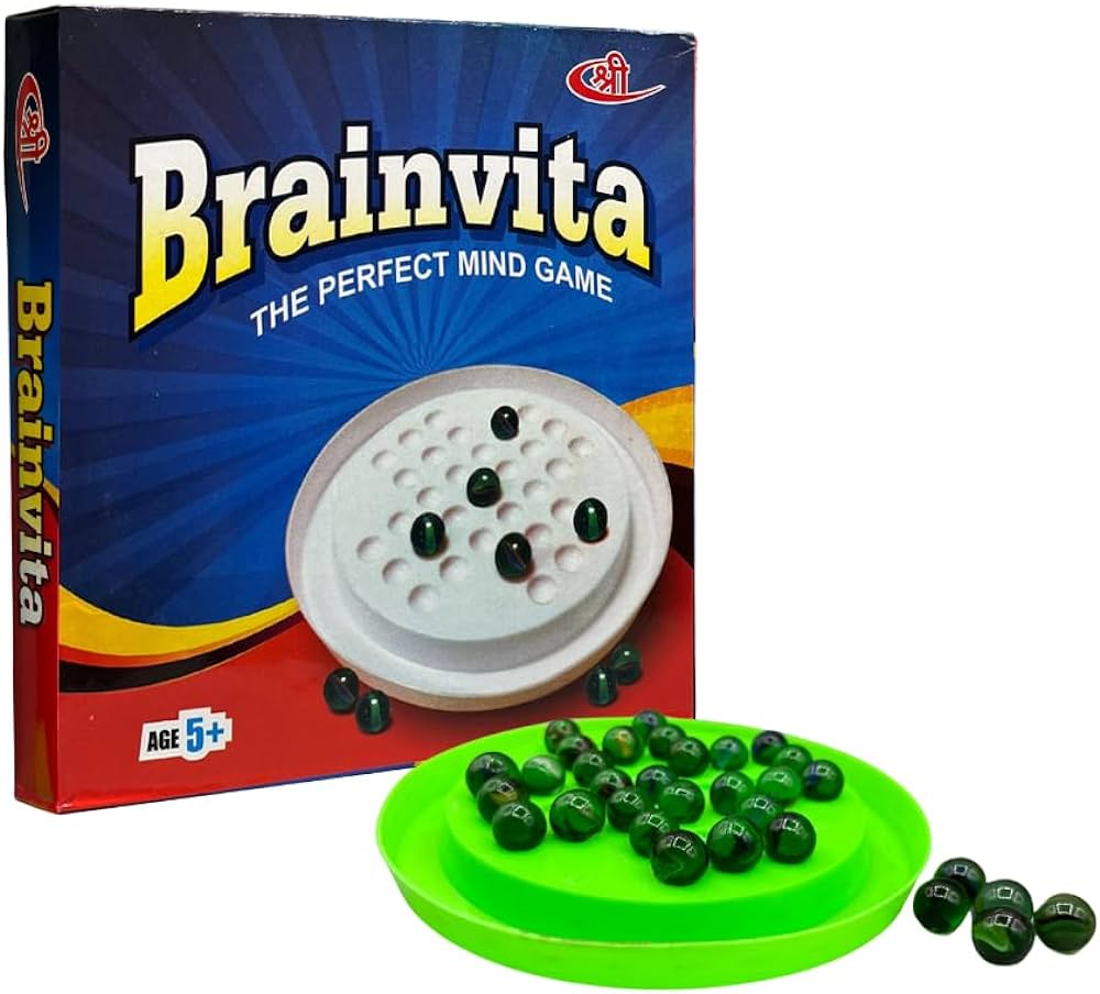 Arjoos | Brainvita Mini With Pearl Finish Marbles For Kid | Challenging Board Game with Pearl Finish Marbles | Brain Development Single Player Game | Birthday Return Gift for Kids - ( Age 5+ ).
