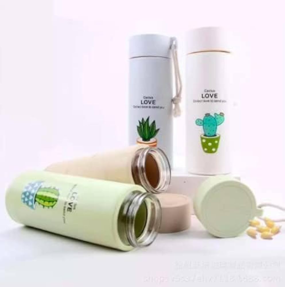 Arjoos | Cactus Love Water Bottle,Print Glass Water Bottle with Food grade Plastic - 450 ml,Leak Proof, BPA Free | Return Gift For Kids - ( Pack of 1 , Multicolour )