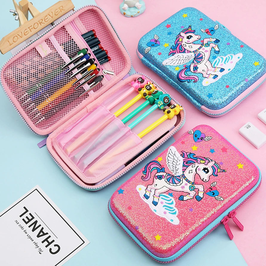 Arjoos | Crown Unicorn Gifts for Girls | Cute Large Hardtop Pencil Case with Compartment | Kids School Supply Organizer Stationery Box | Zipper Pouch | Return Gifts For Kids .