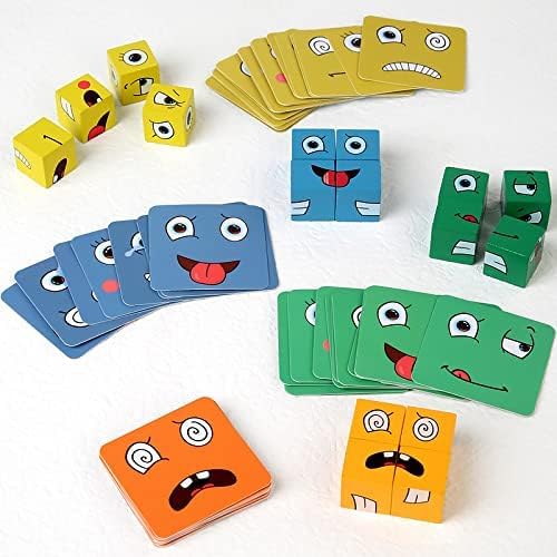 Arjoos | Face Changing Game for Kids, Smiley Face Emoji Cube for Kids, Learning & Educational Blocks Expressions Puzzles Emotion Change Toy with 16 Face Cube and 72 Cards for Kids (Multi Colour) | Toys for kids