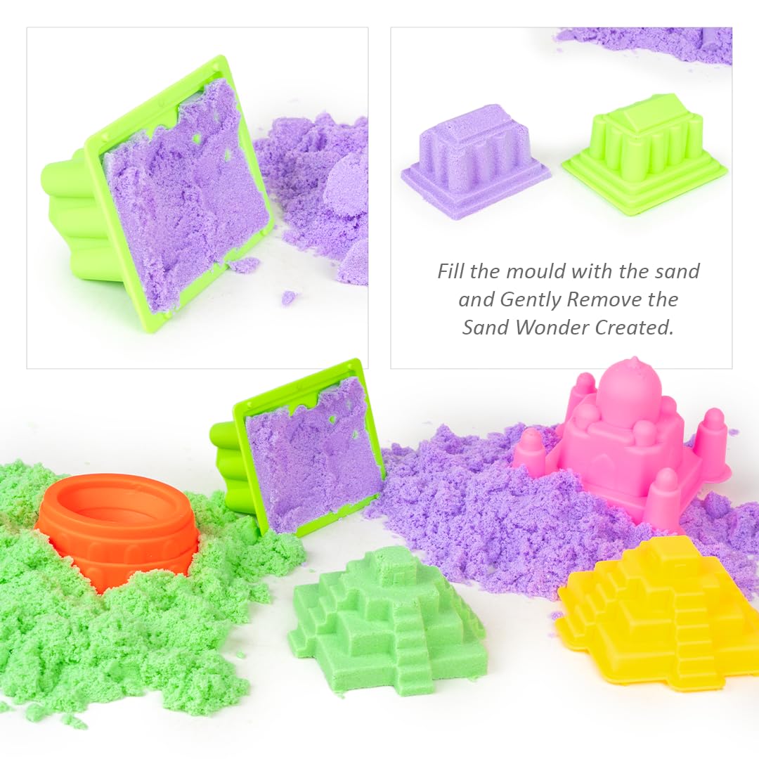Arjoos | Creative Sand Wonders 500g with Big Moulds for Indoor Beach Fun | Kinetic Sand Smooth and Non Sticky for Kids | Birthday Gifts for Kids - Age - 5+Years