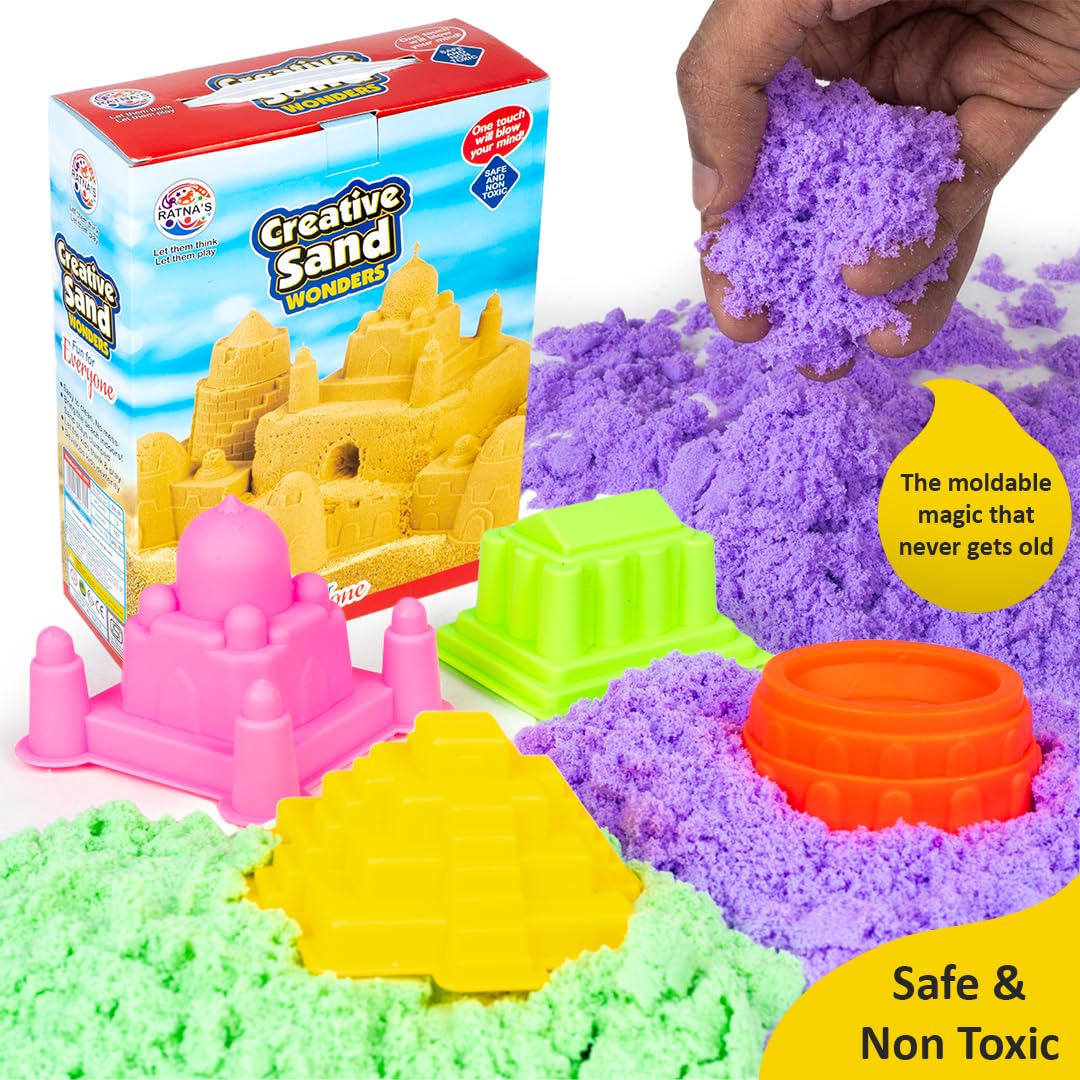 Arjoos | Creative Sand Wonders 500g with Big Moulds for Indoor Beach Fun | Kinetic Sand Smooth and Non Sticky for Kids | Birthday Gifts for Kids - Age - 5+Years