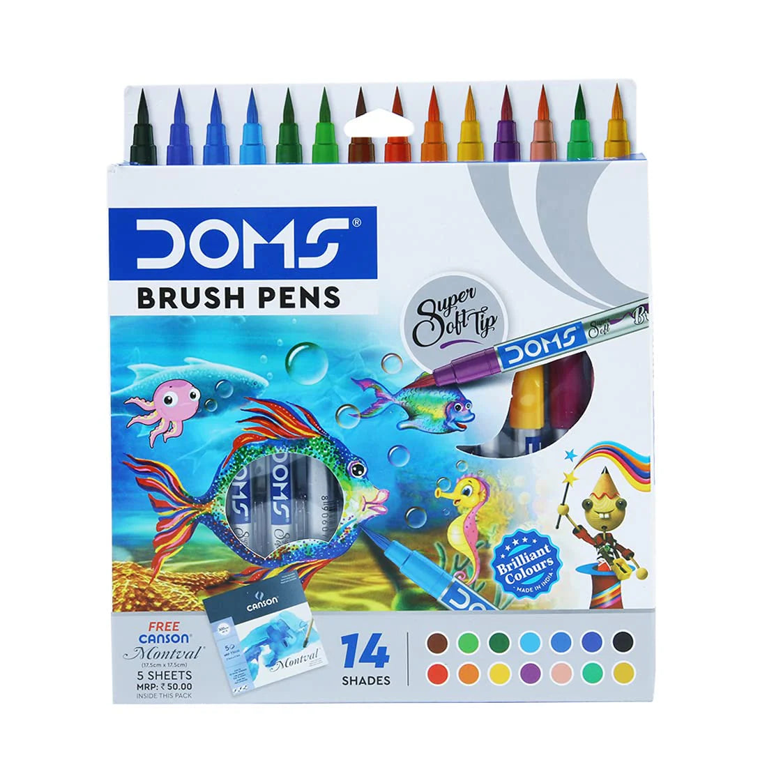 Doms Brush Pen Doodles Arjoos DOMS 14 Shades Brush Pen Box