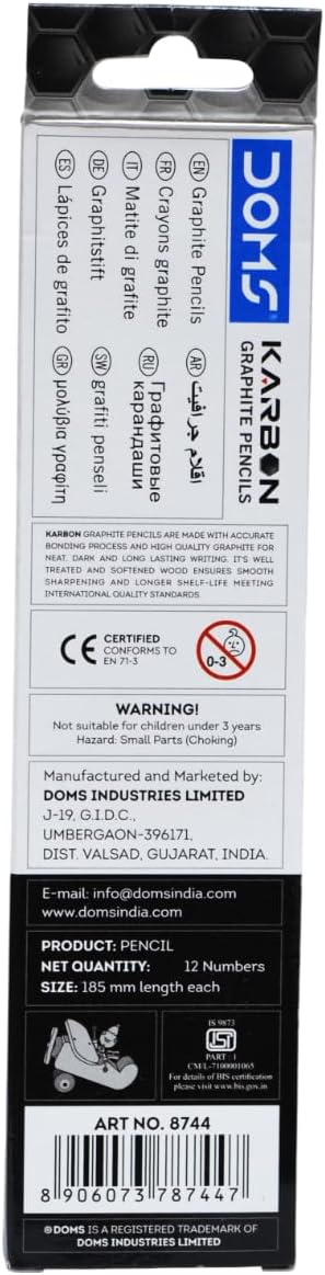 Arjoos | DOMS Karbon Extra Dark Graphite Pencils – Pack of 10 in 1 | Smooth Writing Pencils for School, Office & Art Use | Premium Quality HB Pencils for Students & Professionals | Birthday Gifts for Kids - Pack of 1