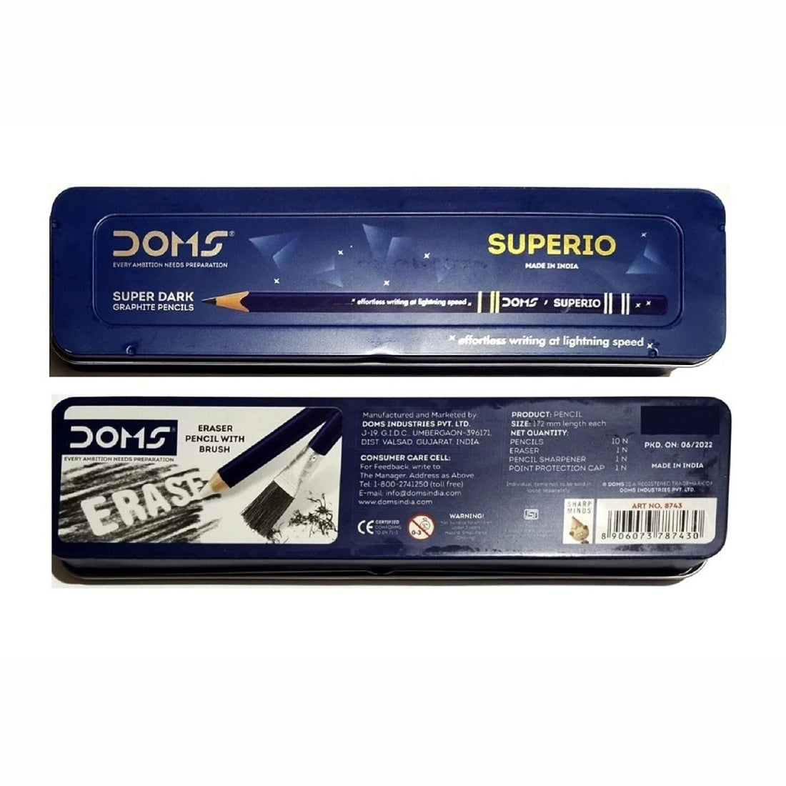 Arjoos | Doms Superio Super Dark HB/2 Graphite Pencil Tin Box | Smooth Writing | Innovative Groove for Perfect Grip | Use for Sketching & Drawing | Return Gifts For Kids - Pack of 1 .