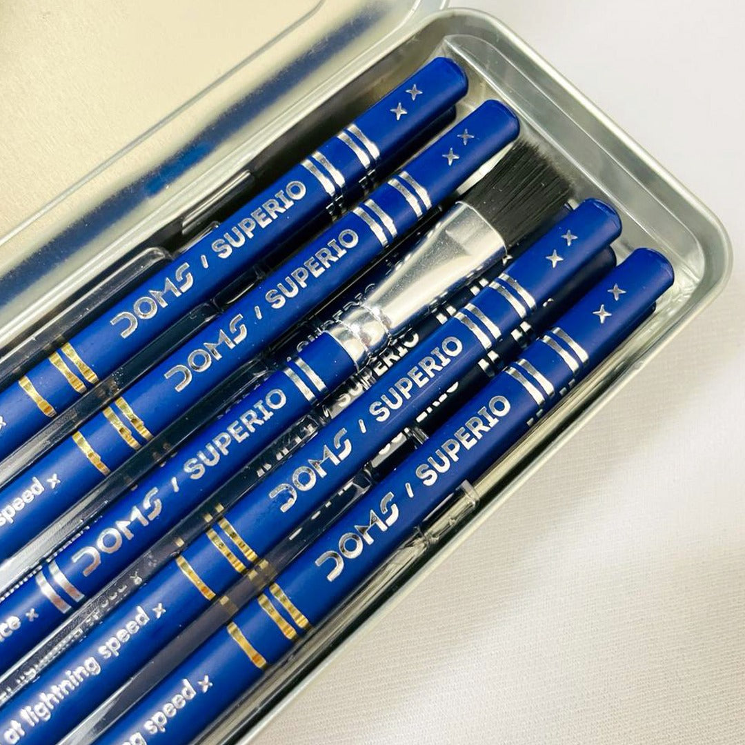 Arjoos | Doms Superio Super Dark HB/2 Graphite Pencil Tin Box | Smooth Writing | Innovative Groove for Perfect Grip | Use for Sketching & Drawing | Return Gifts For Kids - Pack of 1 .