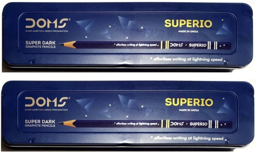 Arjoos | Doms Superio Super Dark HB/2 Graphite Pencil Tin Box | Smooth Writing | Innovative Groove for Perfect Grip | Use for Sketching & Drawing | Return Gifts For Kids - Pack of 1 .