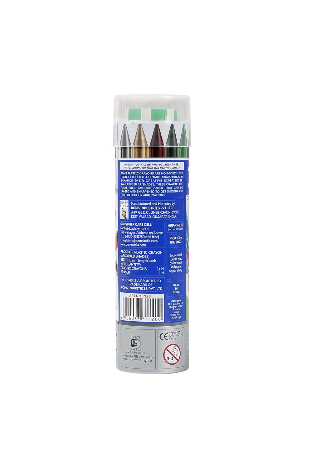 Arjoos |Doms 14 Shades Erasable Plastic Crayons Round Tin Box |Smooth & Even Shading| Bright & Playful Colors |Free Sharpner Inside | Return Gift For Kids - ( Pack of 1 , Multicolour )