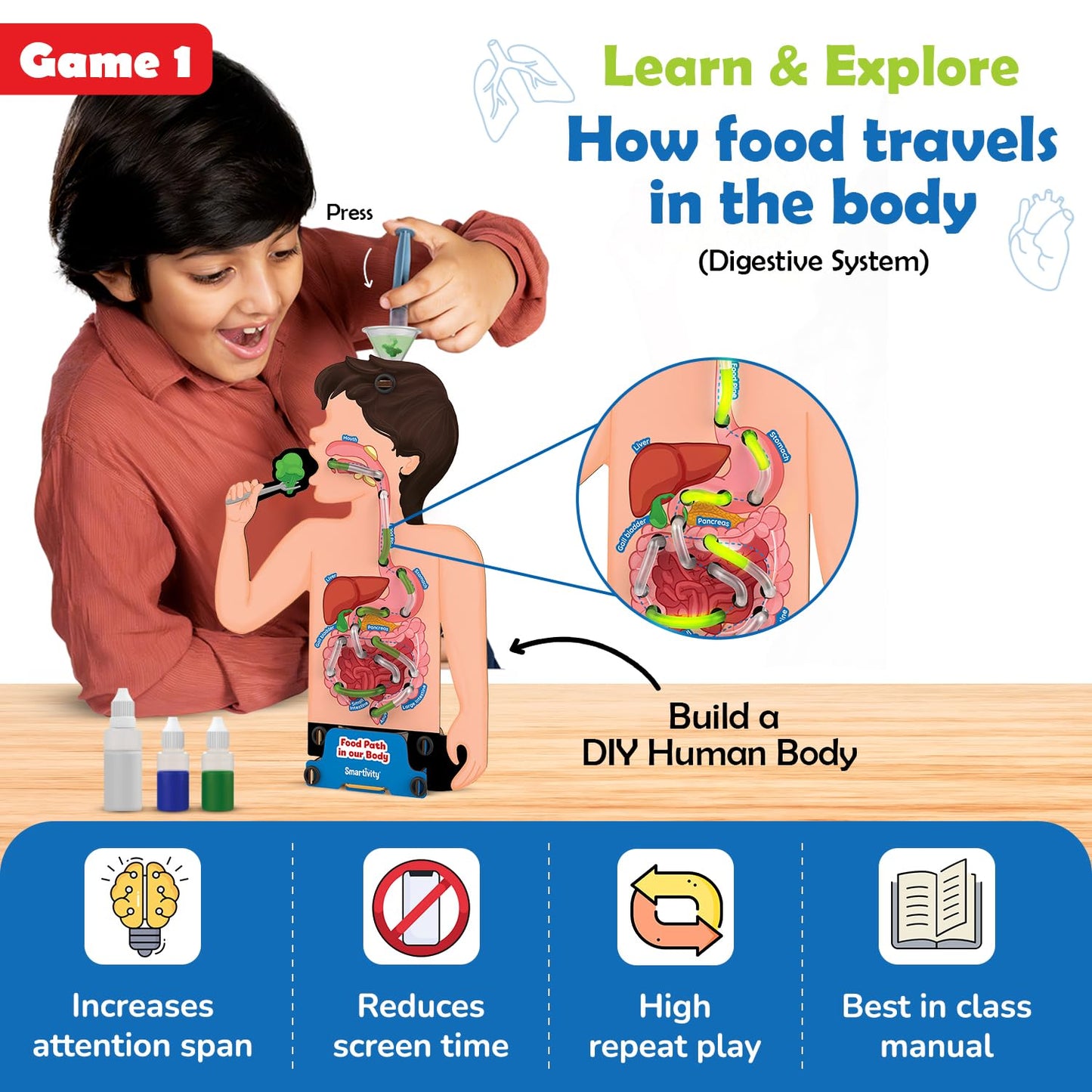 Arjoos | Food Body & Nutrition Toy | DIY STEM Educational Science Toy | Healthy Eating Game, Food Cards, Diet Tracker | Birthday Gifts for Kids - Age - 6+Years