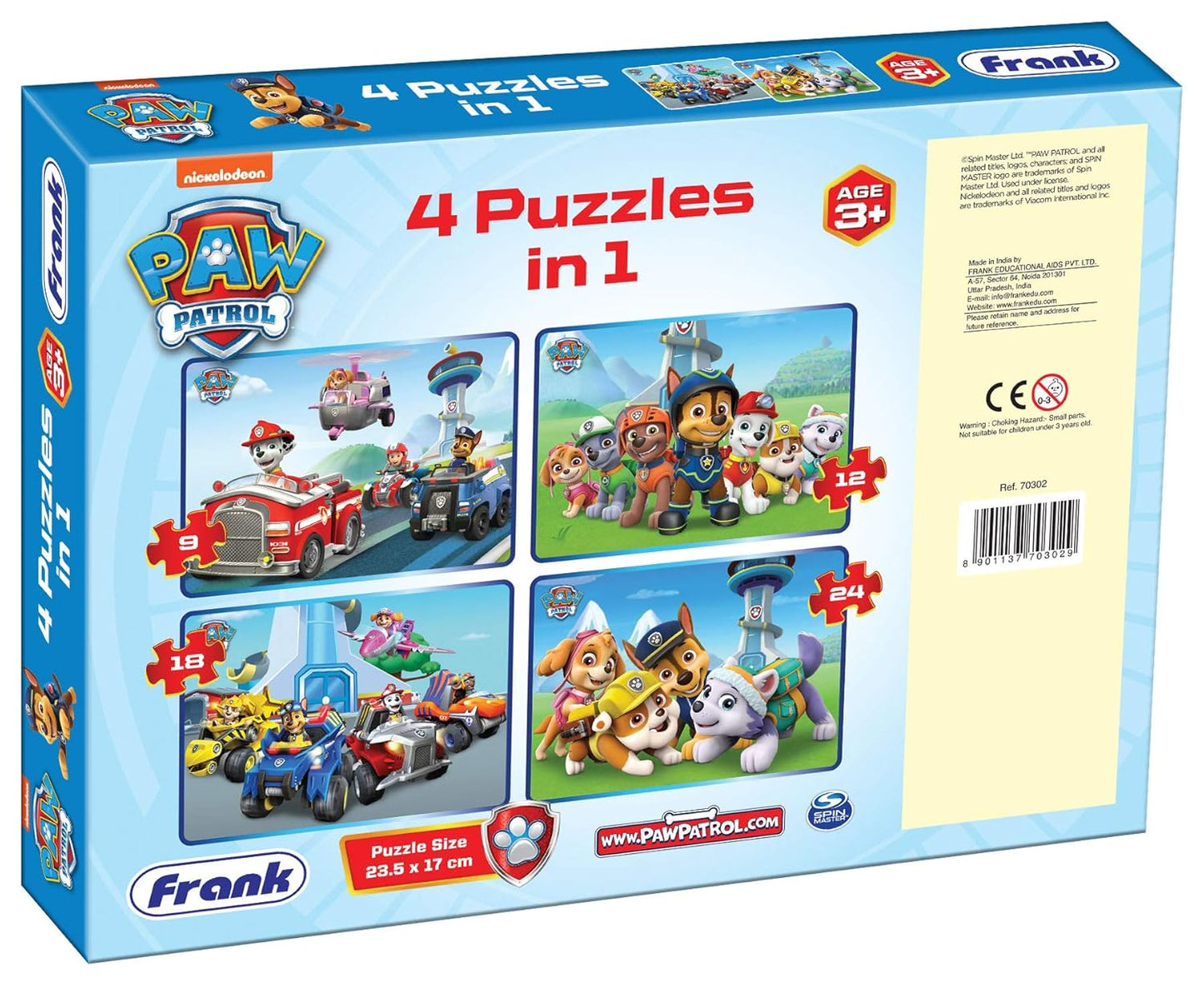 Arjoos | Frank Paw Patrol - A Set of 4 Jigsaw Puzzle for Kids Above 3+ Years - Fun & Challenging Brain Booster Games - for Focus and Memory | Both Boys and Girls