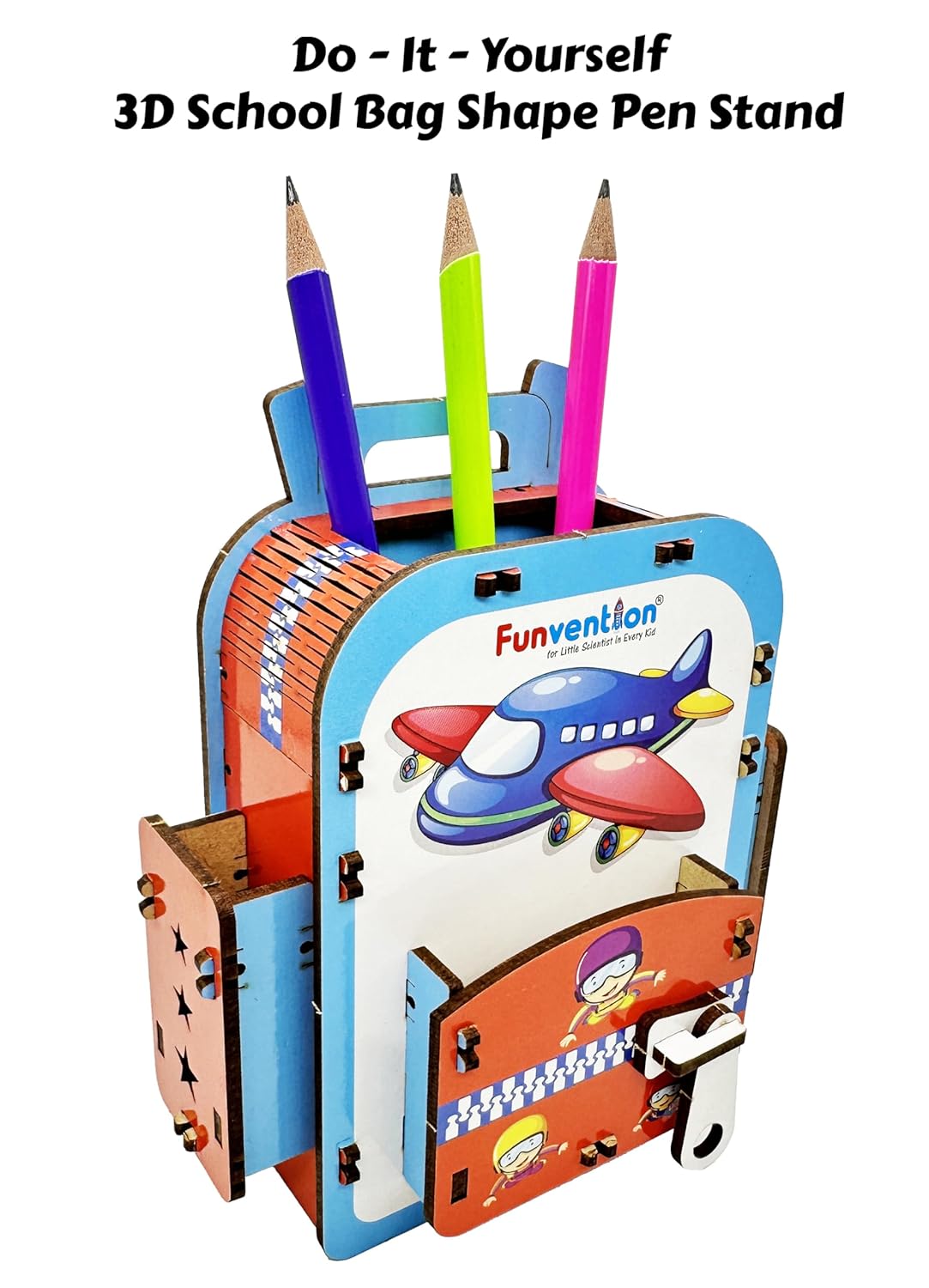 Arjoos | Funvention Airplane DIY Pen Stand | Model Desk Organizer | 3D Puzzle Art and Craft | Birthday Gift For Kids - ( Ages - 4+ Years )