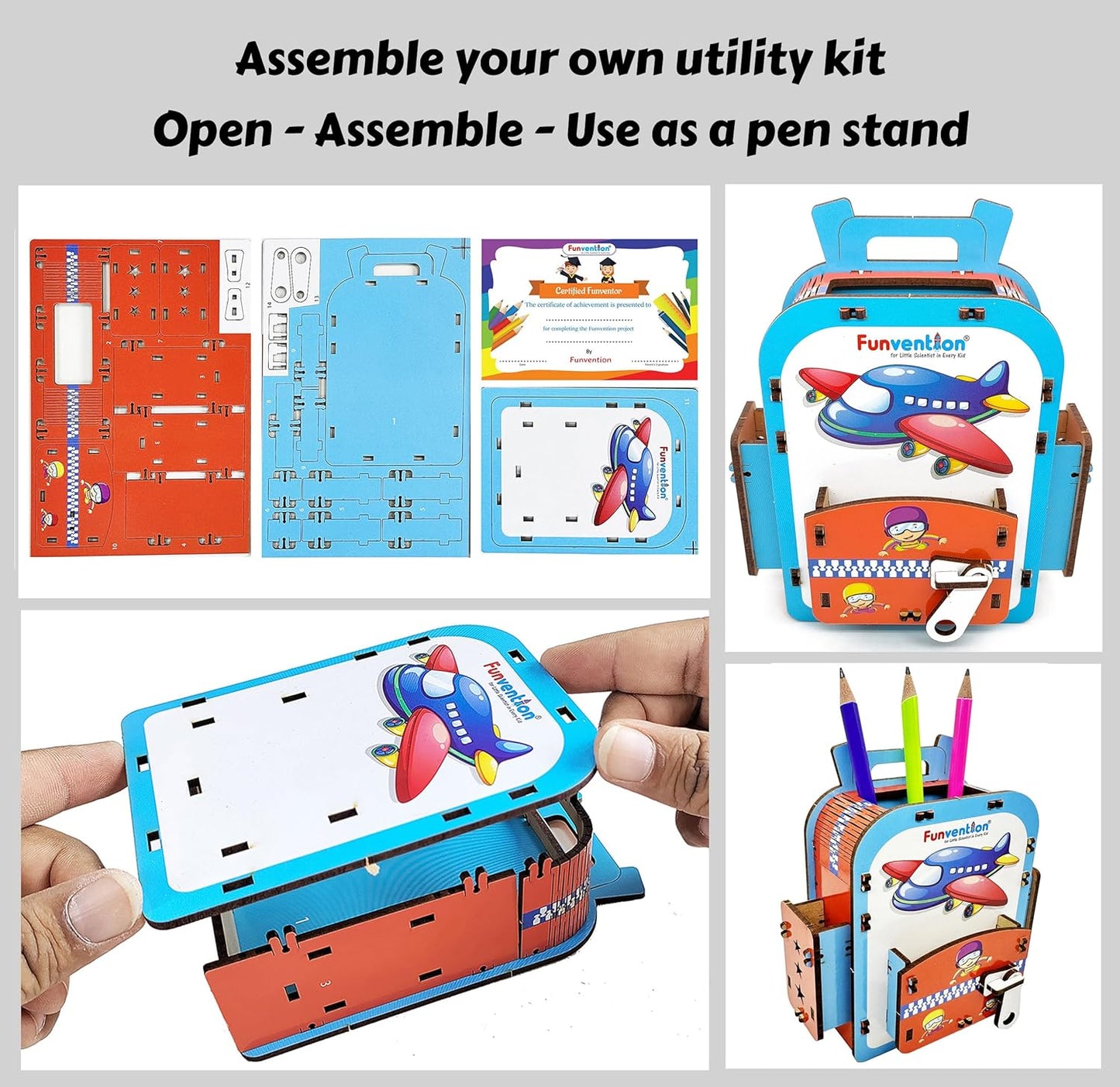 Arjoos | Funvention Airplane DIY Pen Stand | Model Desk Organizer | 3D Puzzle Art and Craft | Birthday Gift For Kids - ( Ages - 4+ Years )