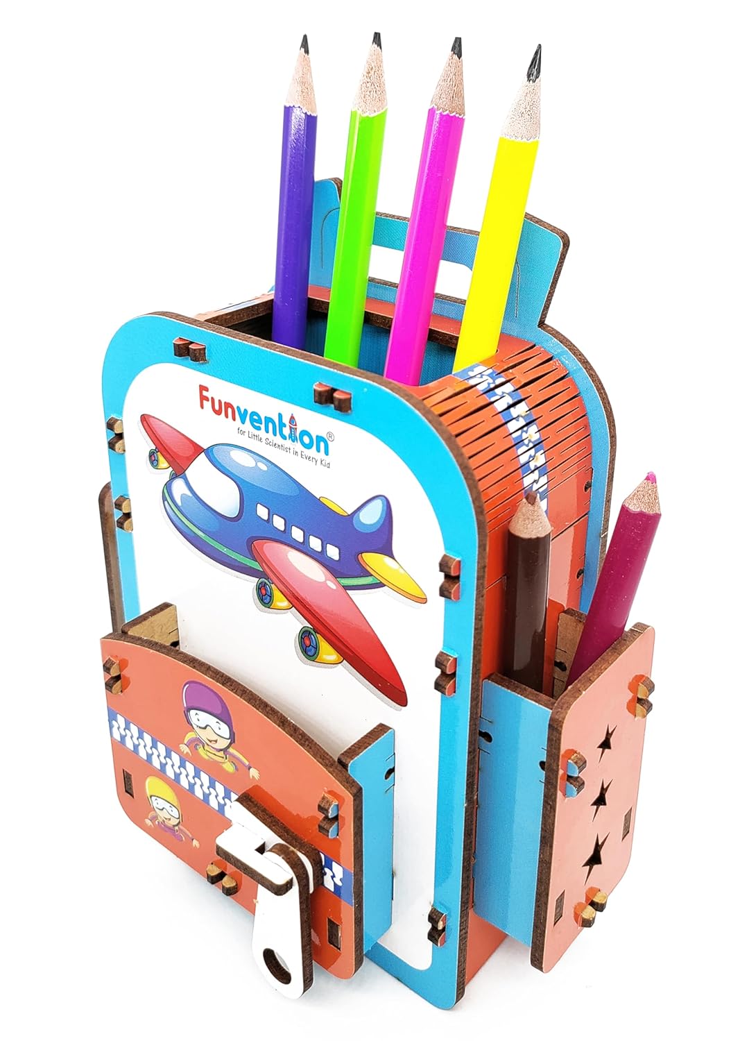 Arjoos | Funvention Airplane DIY Pen Stand | Model Desk Organizer | 3D Puzzle Art and Craft | Birthday Gift For Kids - ( Ages - 4+ Years )