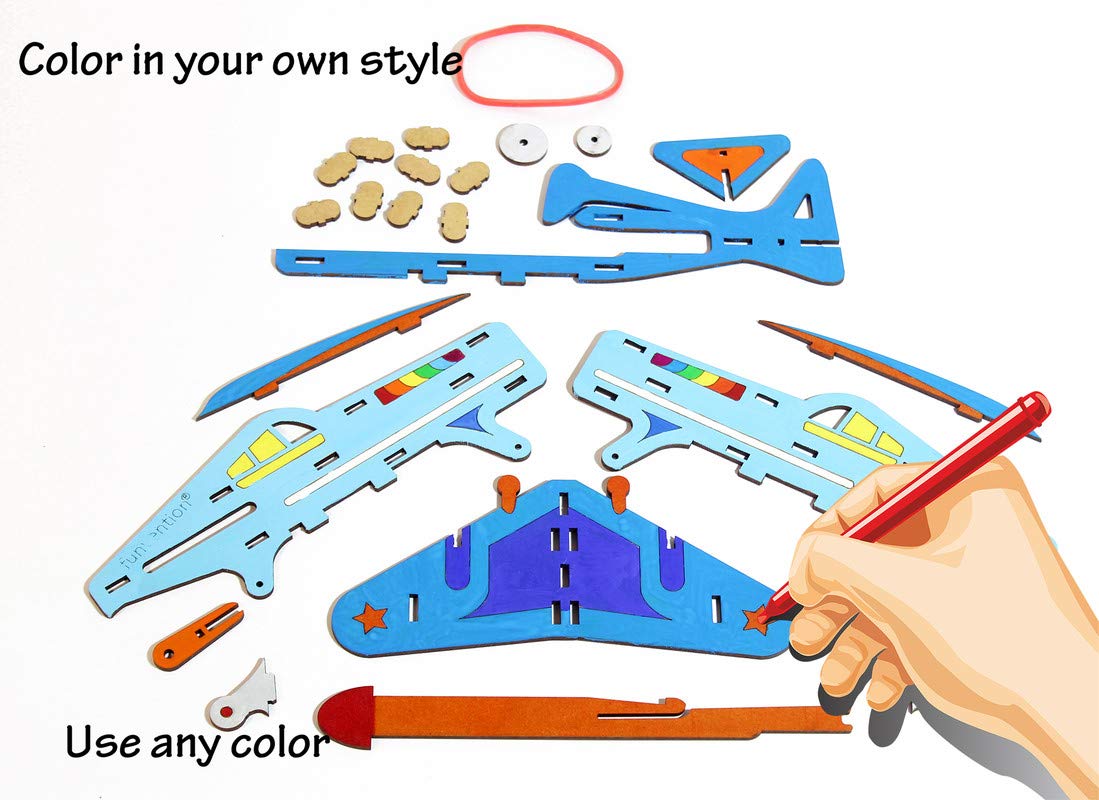Arjoos | Funvention DIY Shooter Plane | Mechanical Shooting Model with 3 Target Planes and One Target Disc and Free Colours | Birthday Gift For Kids - ( Ages - 5+ Years )