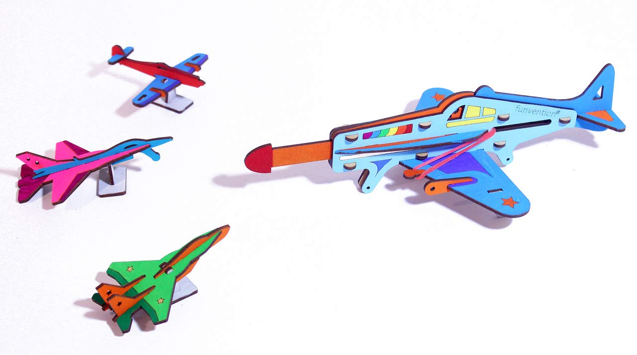 Arjoos | Funvention DIY Shooter Plane | Mechanical Shooting Model with 3 Target Planes and One Target Disc and Free Colours | Birthday Gift For Kids - ( Ages - 5+ Years )