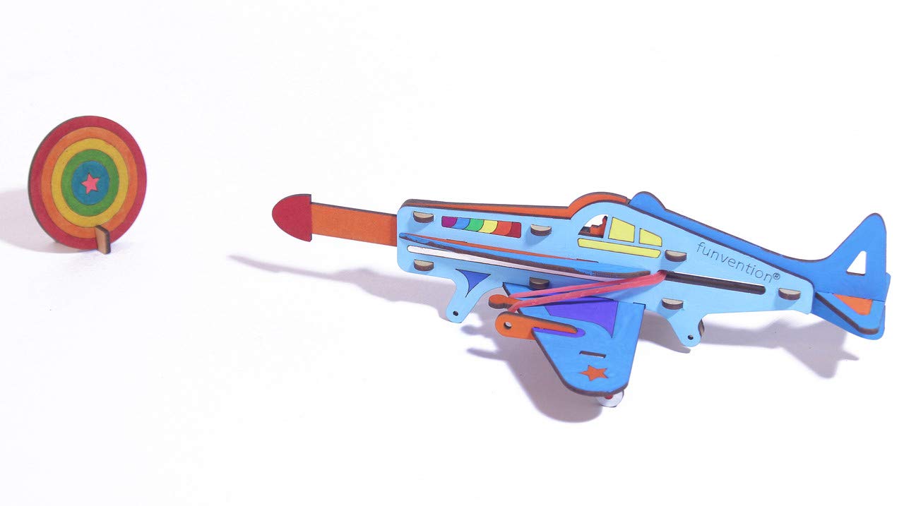 Arjoos | Funvention DIY Shooter Plane | Mechanical Shooting Model with 3 Target Planes and One Target Disc and Free Colours | Birthday Gift For Kids - ( Ages - 5+ Years )