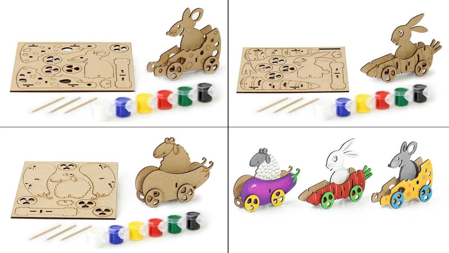 Arjoos | Funvention Veggie Cars - Set of 3 DIY Vegetables shaped Cars | Build, Color & Play | DIY Puzzle Toy Cars for Kids | Birthday Gift For Kids - ( Ages - 4+ Years )