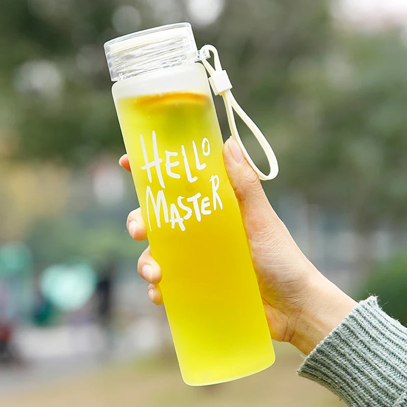 Arjoos | Premium Hello Master Print Glass Water Bottle - 400ml | Glass Bottle with Cover | Leak Proof | BPA Free | For School , College , Office | Easy to carry | Return Gift For Kids - ( Pack of 1 , Multicolour )