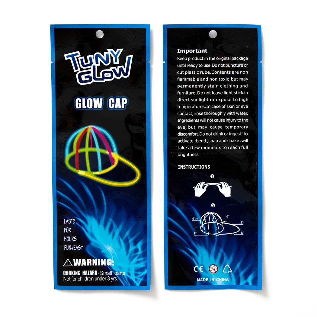 Arjoos | Glow In The Dark Cap- 1 Set Glowing Cap | Glow Stick Light with Cap Connectors | Glow Sticks for Party | Glow Party Props | Party Favors for Night Events