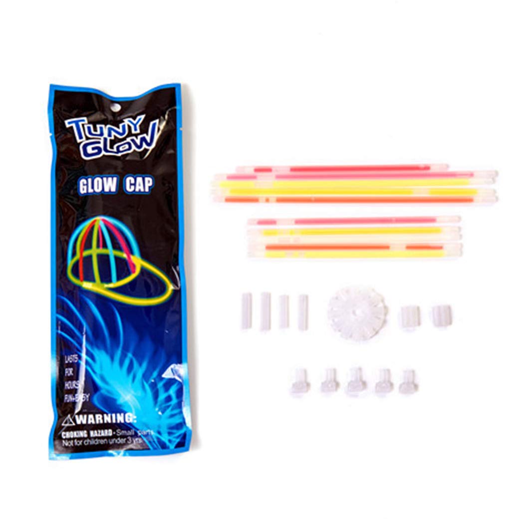 Arjoos | Glow In The Dark Cap- 1 Set Glowing Cap | Glow Stick Light with Cap Connectors | Glow Sticks for Party | Glow Party Props | Party Favors for Night Events