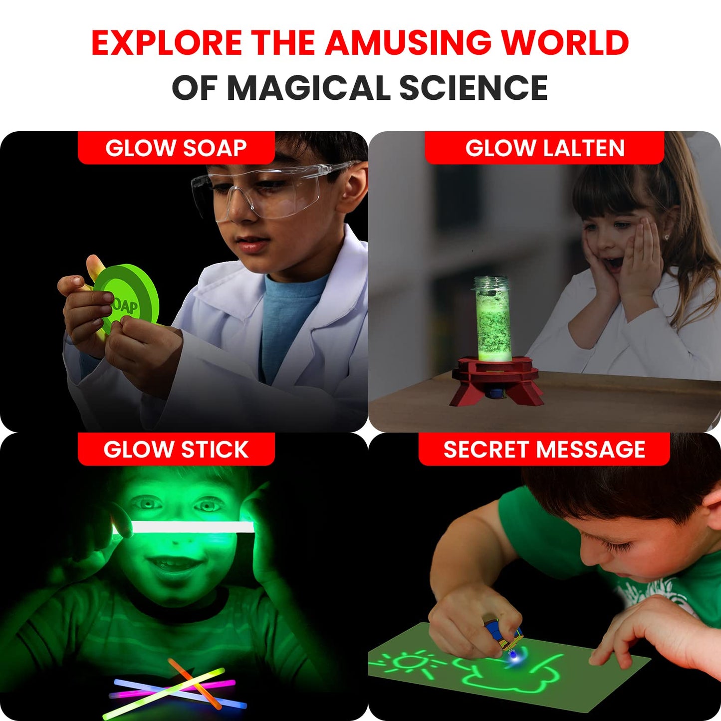 Arjoos | Glow in the Dark Science Lab - DIY Science Experiments | Kids Safe & Non - Toxic Science Kit | Birthday Gifts for Kids - Age - 6+Years